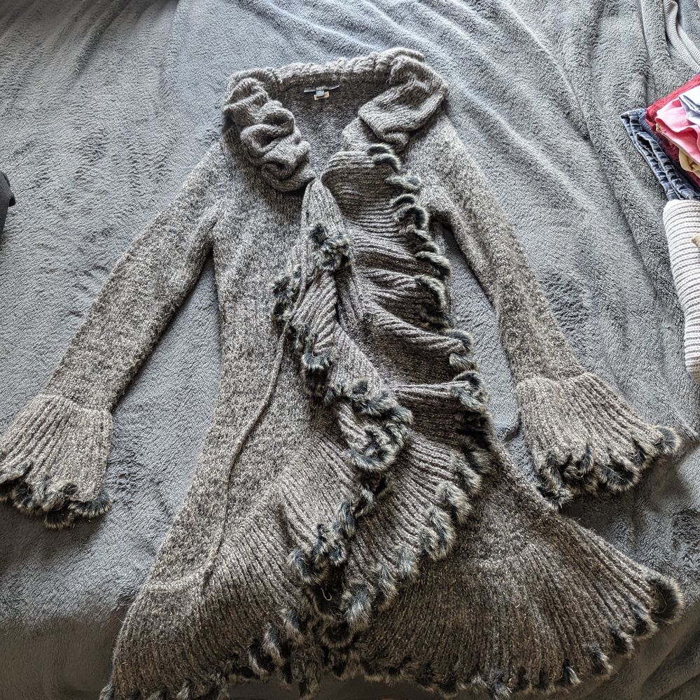 Gray Ruffled Women's Sweater